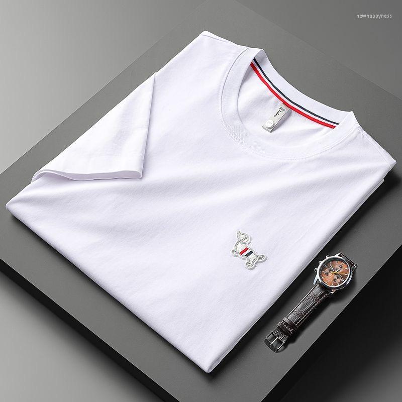 

Men's T Shirts Light Luxury Ice Silk Breathable Short Sleeve T-shirt For Men's Summer Advanced Design Dog Embroidery Round Neck Half Top, Black