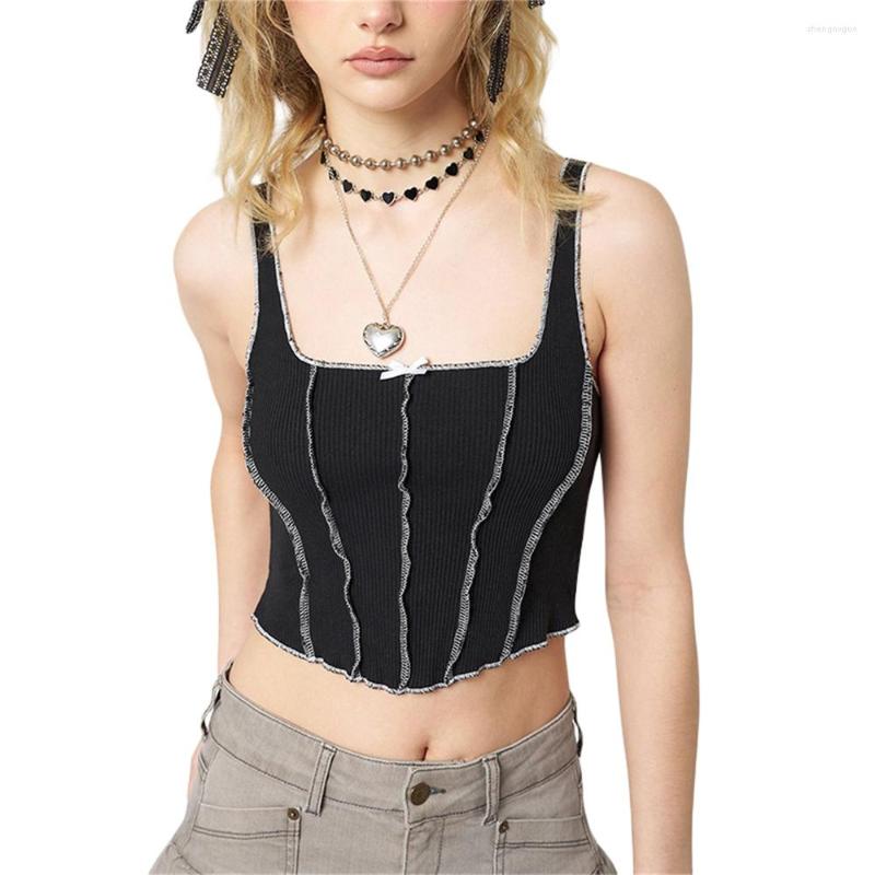 

Women' Tanks Women' Square Neck Crop Tops Contrast Stitch Tank Tight Clothing Summer, Purple