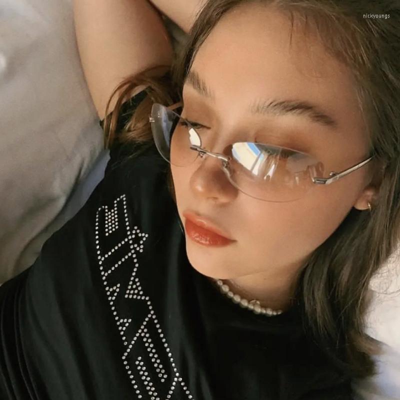 

Sunglasses Fashion Retro Women Sunglass Luxury Sports Glasses Men Brand Frameless Y2k Climb Travel Trend Ellipse Male Lentes