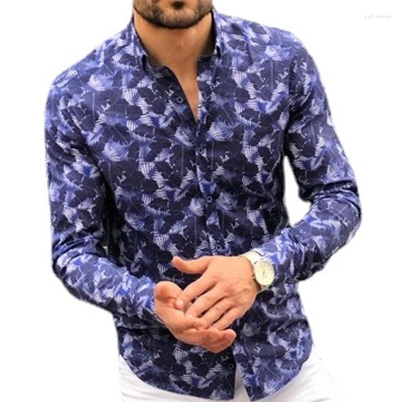 

Men' Casual Shirts Boutique Men' Foreign Trade Fashion Business Comfortable Slim Fit All-match Trend Digital Printing Long-sleeved, Blue