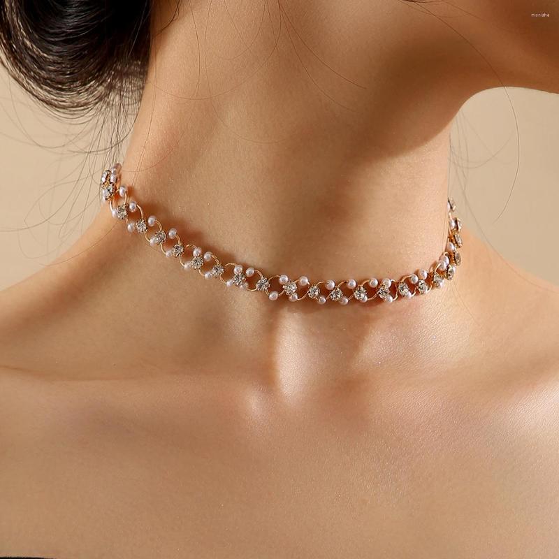

Choker Luxury Design Pearl Crystal Necklace 2023 Korea Trend Elegant Chain Party Wedding Beidal Jewelry Accessories