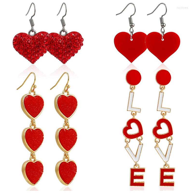 

Dangle Earrings 4 Pairs Of Love Red Hearts Valentine's Day Accessories Letter