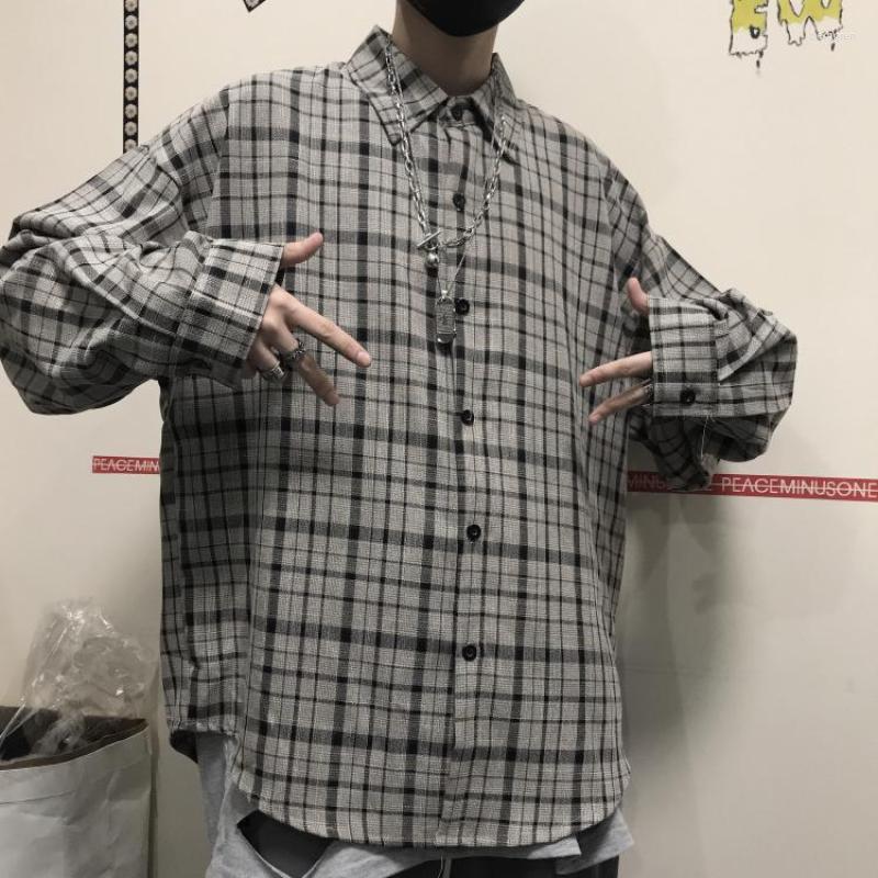 

Men' Dress Shirts 2023 Men' Loose Oversized Long Sleeved Shirt Gray, Retro lattice