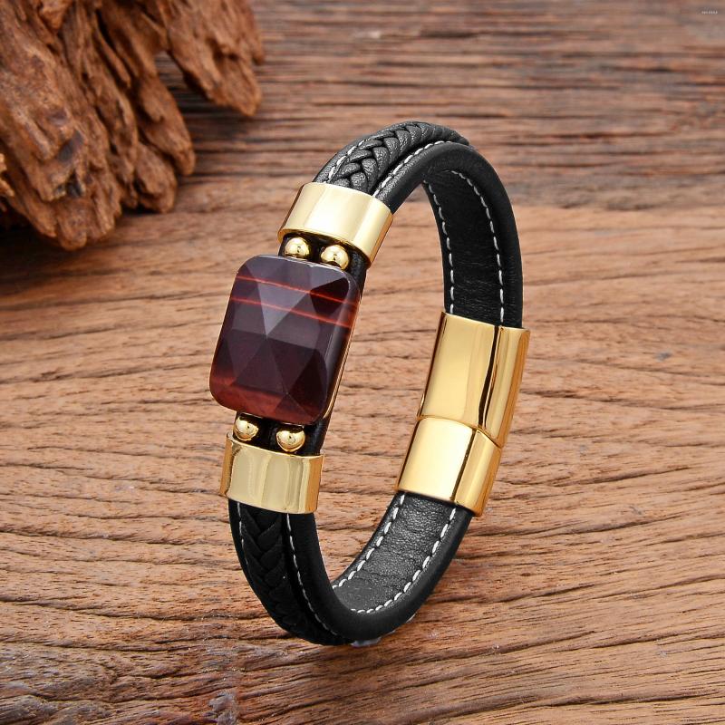 

Charm Bracelets Trendy Leather Men Geometric Natural Tiger Eye Bracelet Luxury Stone Beaded Women Jewelry Handmade Gifts