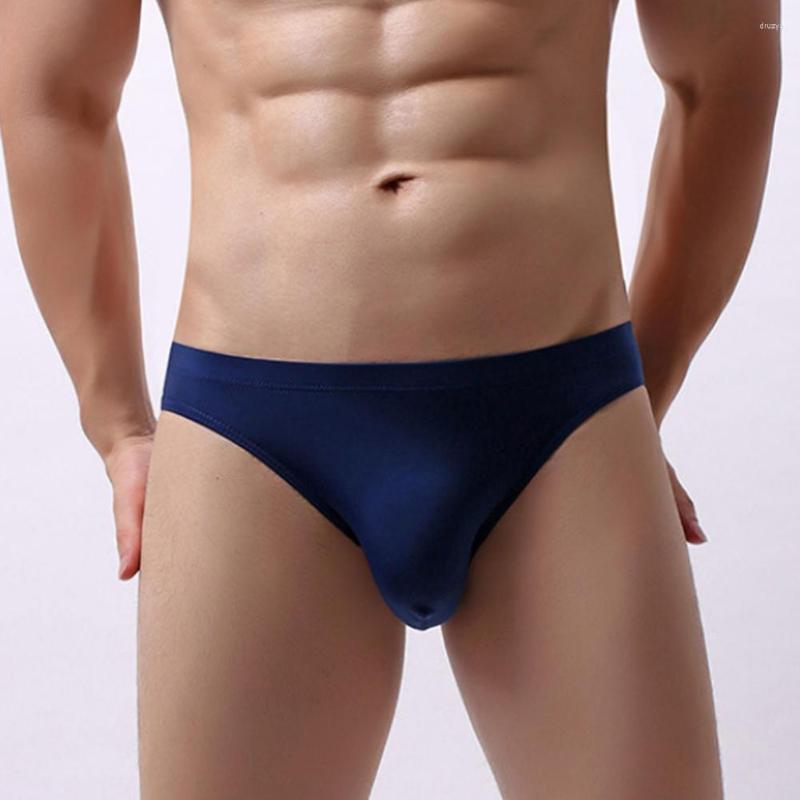 

Underpants Longjiang Solid Color Transparent Men Briefs Ice Silk U Convex Seamless Male Underwear, Royal blue