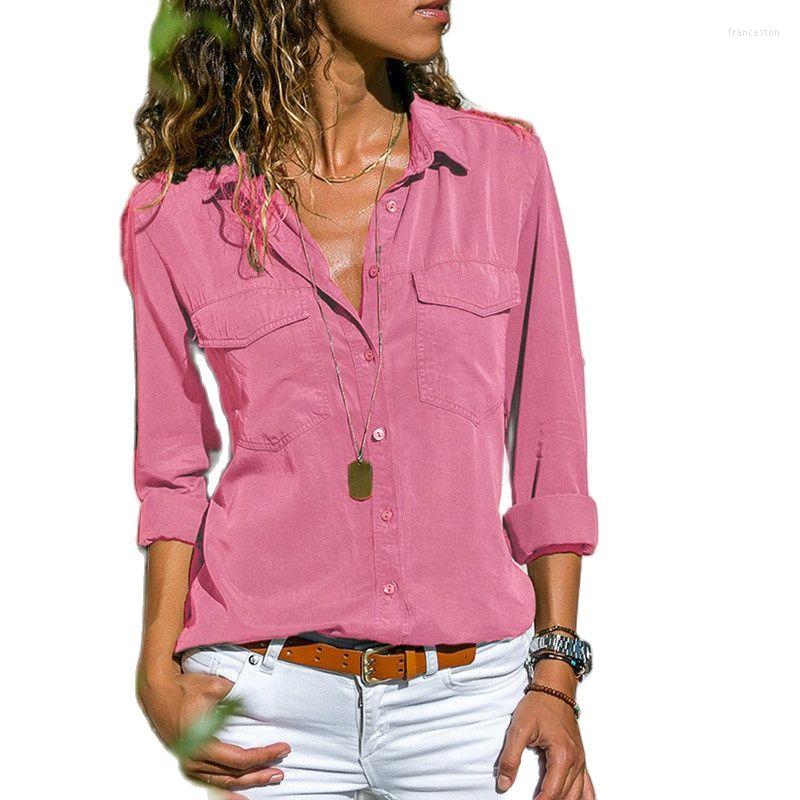 

Women's Blouses 2023 Spring Women Long Sleeve Denim Shirt With Pockets Slim Fit, Gray