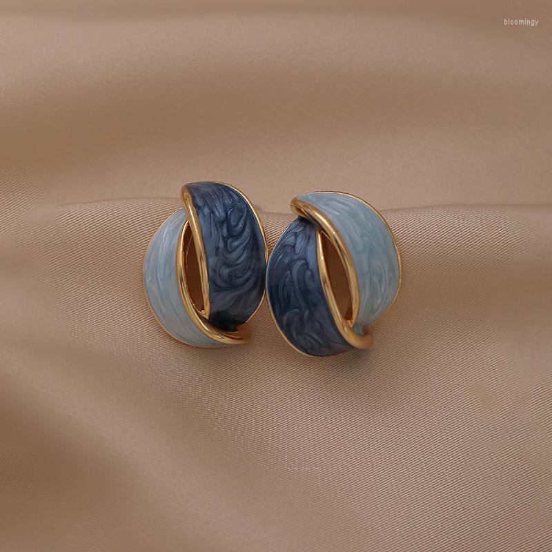 

Stud Earrings French Fashion Simple Light Luxury Blue Painted Glaze Irregular Gift Banquet Wedding Women Jewelry 2023