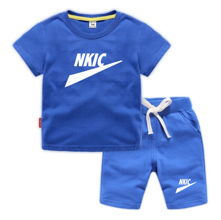 

Summer Designer 100% Cotton Brand Blue Sets Short Sleeves Clothes Suits Tops Pants Baby Toddler Boy Clothing Kids Children Girl Outfits, Red