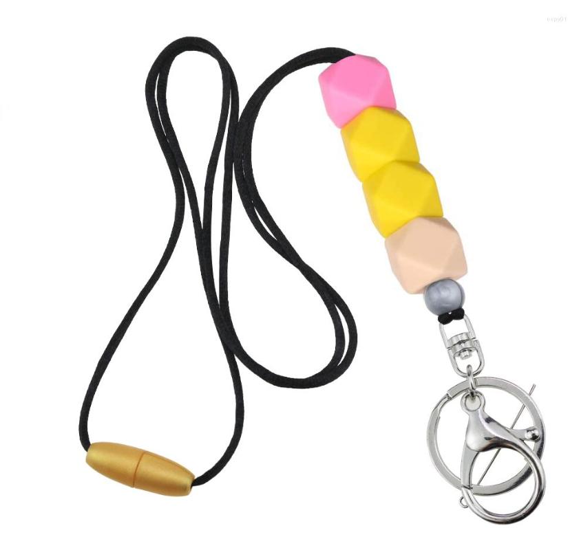 

Pendant Necklaces Silicone Beaded Lanyard Necklace BPA Free Hexagon Pearl Tags ID Badge Breakaway For Teacher Employees Students