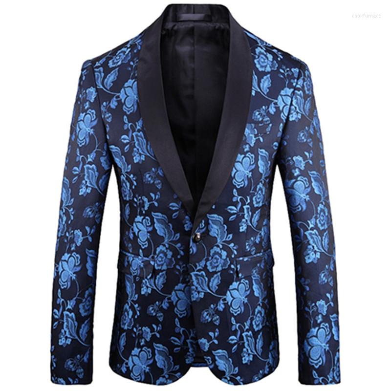 

Men's Suits 2023 Auutmn Men Printed Blazer Fashion Elegant Jacket Slim Fit Male Stage Party Prom Singer Coat British Style Dress Suit, Yin bai