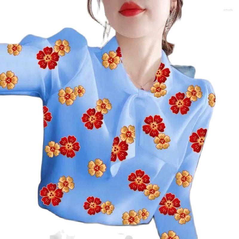 

Women's Blouses High-End Chiffon Shirts With Long Sleeves Temperament Spring Summer Wear Printed Loose Slim Tops And Women's Bottoming, Yellow