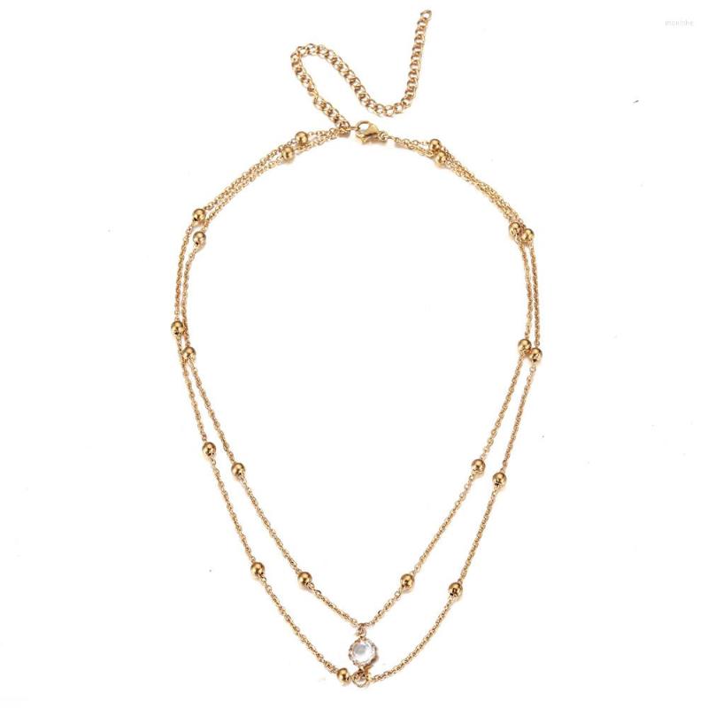 

Choker MinaMaMa Design Stainless Steel Double Layer Crystal Necklace For Women Multilayer Chain Necklaces Jewelry Gifts