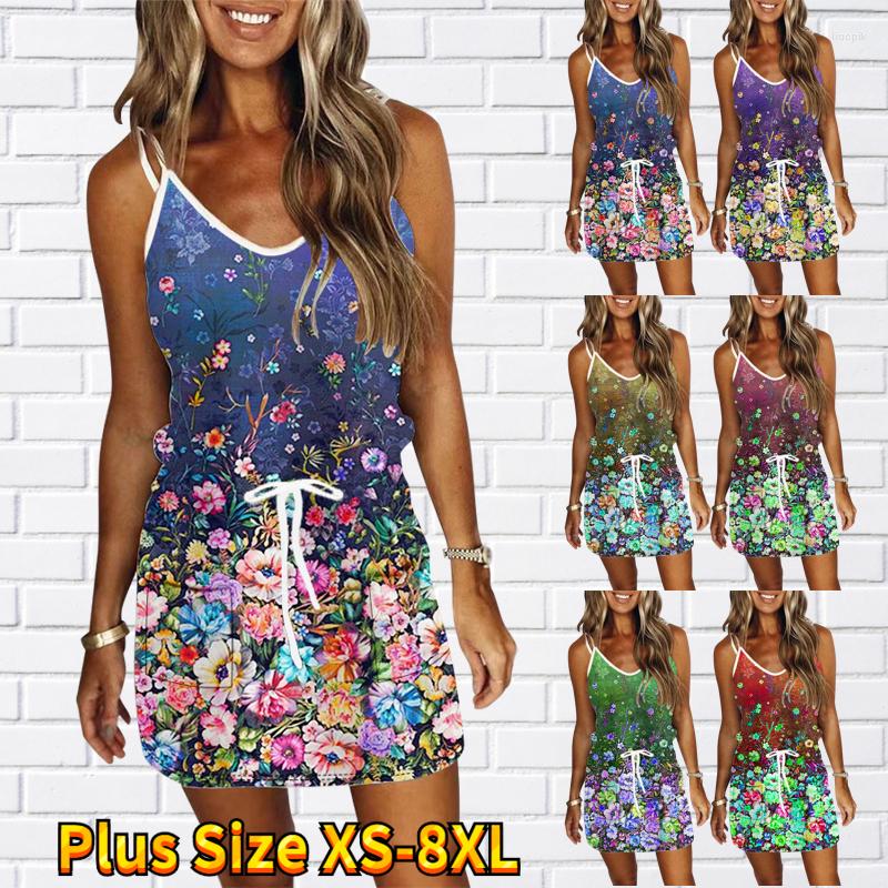 

Casual Dresses Spring Latest Basic Models Of Halter Women's Fashion Dazzling Color Printing Flowers Sexy Elegant -8XL, 20109-blue