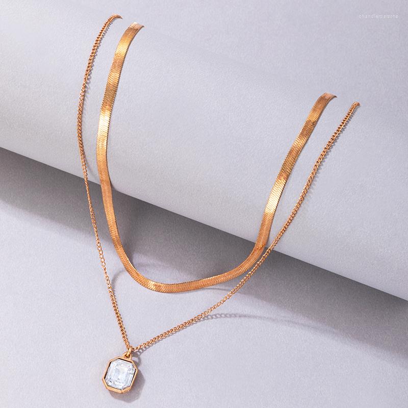 

Pendant Necklaces Fashion White Crystal Stone Necklace For Women Alloy Inlaid Brick Multi-layer Wedding Jewelry 22842