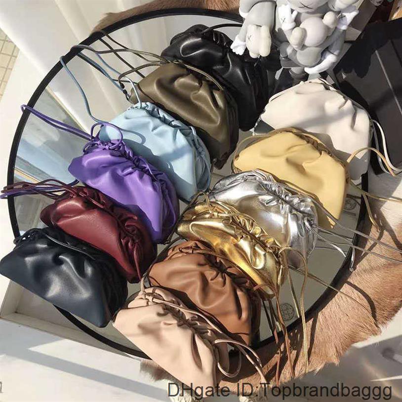 

Genuine Leather Cloud Bag Soft Wrinkled Dumplings Messenger Luxury Handbags Women Designer Clutches Single Shoulder mini pouch2191, Nude