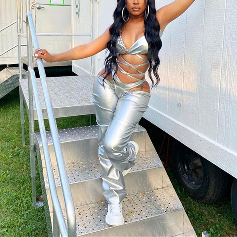 

Women' Pants Womens Pleated Straight Casual Trousers Fashion Solid Color PU Leather Low Waist Long, Black