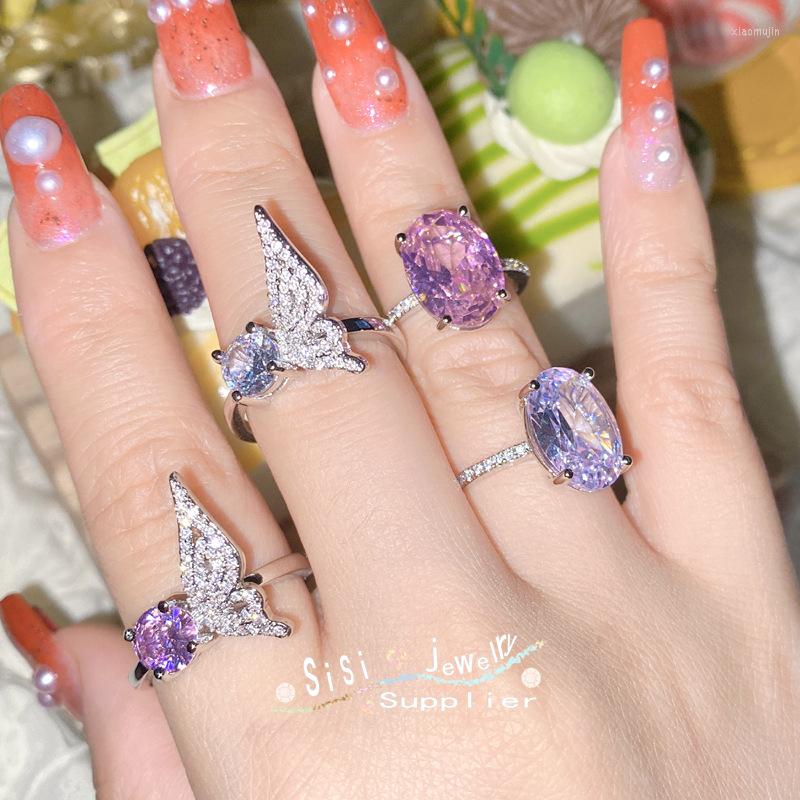 

Cluster Rings 2023 Pink White Two-color Ring Female Oval Half Butterfly Fashion Jewelry Wedding Party Stage Performance Accessories Gift