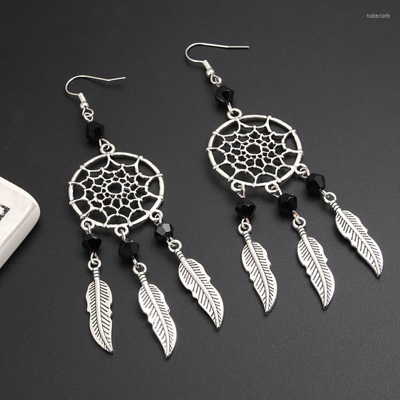 

Dangle Earrings Gothic Punk Dreamcatcher Feather Leaf Earring Jewellery Design Darkness Aesthetic For Women Girls Mystical Gifts