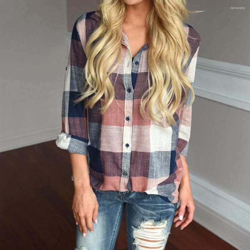 

Women' Blouses EWSFV 2023 Women Spring And Autumn Plaid Shirt Lapel Casual Long Sleeve Pocket, Orange