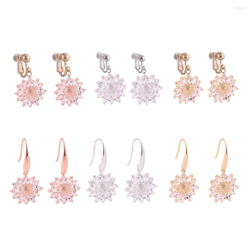

Backs Earrings WENHQ Fashion Clip On Without Pierced For Women Girl Party Wedding High Quality Sunflower Shape Screw Cuff Earring