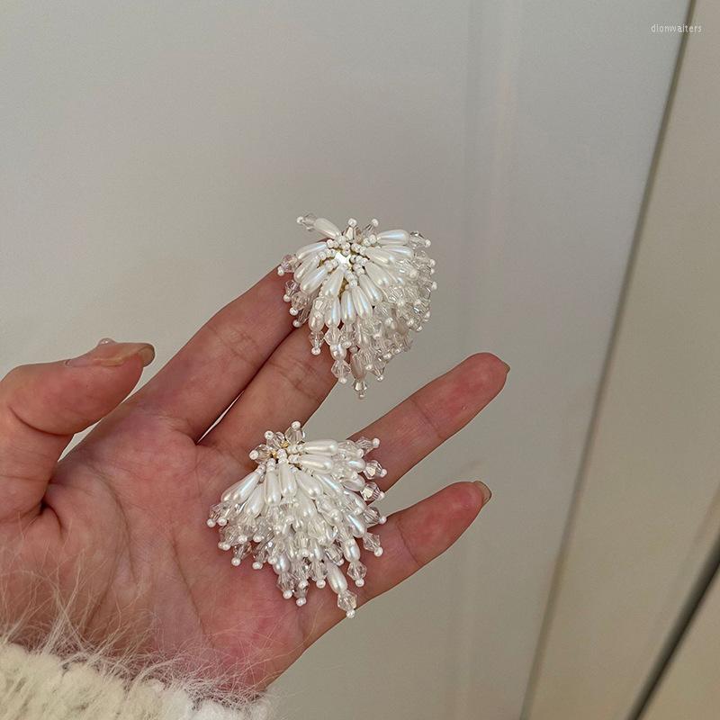 

Stud Earrings Pearl Crystal Fringed Flowers Earring South Korea's Temperament Fashionable Sweet Elegant Personality Ms Jewelry