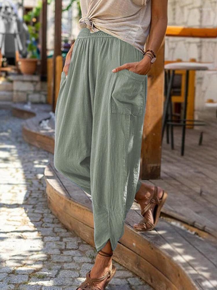 

Women's Pants Female Elegant Straight Pencil Vintage Harajuku Solid Pocket Loose Sweat Summer Women Casual Elastic Waist Trousers, 01 white