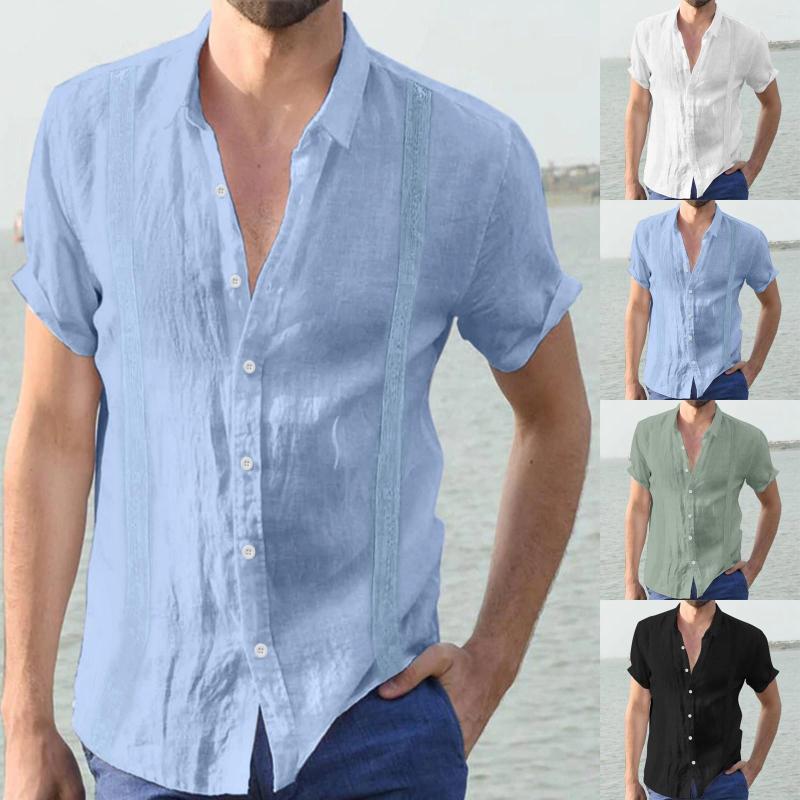 

Men's T Shirts Turn-Down Short Embroidery Sleeve Casual Solid Men's Edge Collar Shirt Men Retro Beach Loose Art 3d Digital Print, Black