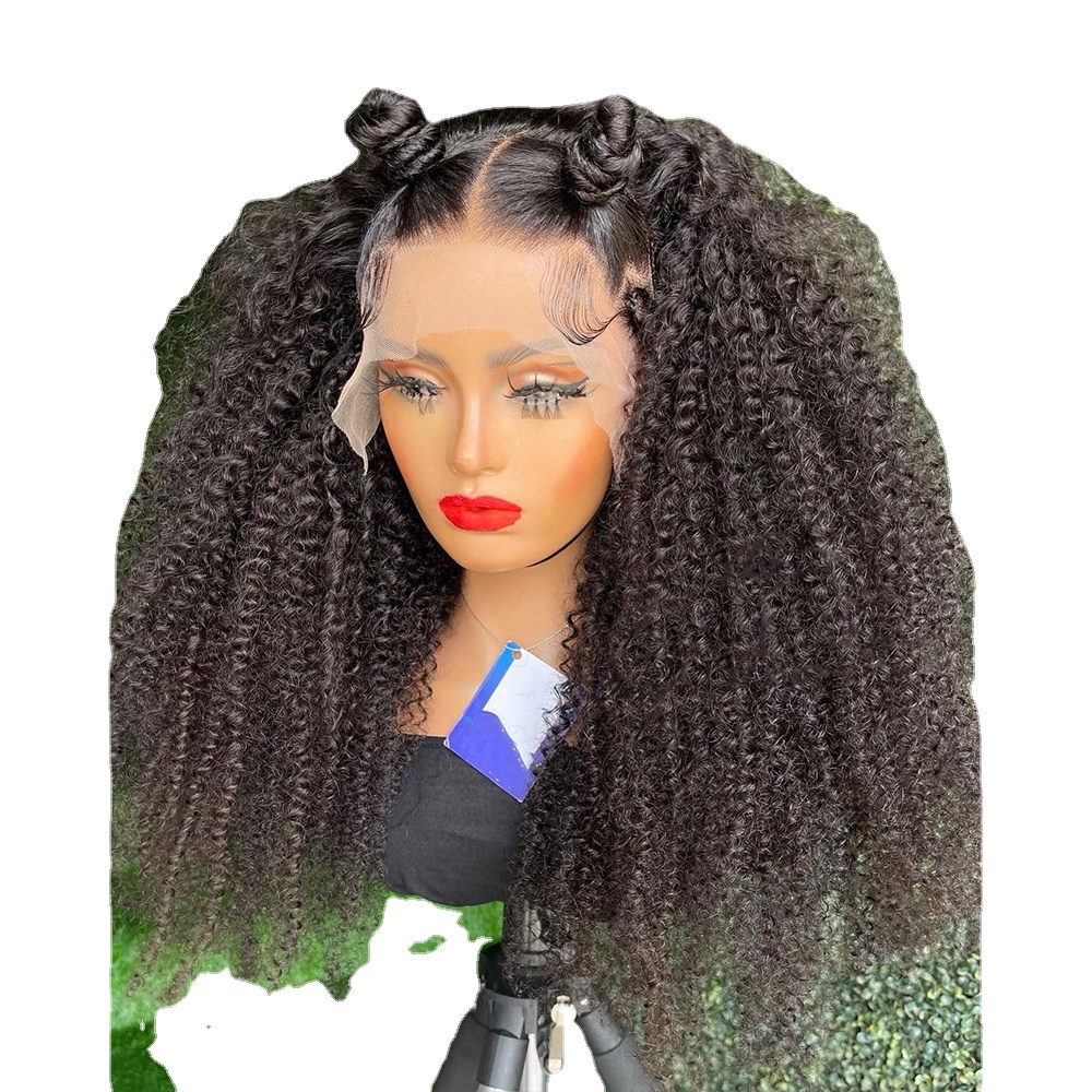 

26Inches Long Natural Black Preplucked 180%Density Glueless Kinky Curly Lace Front Wig For Women With BabyHair Daily Cosplay