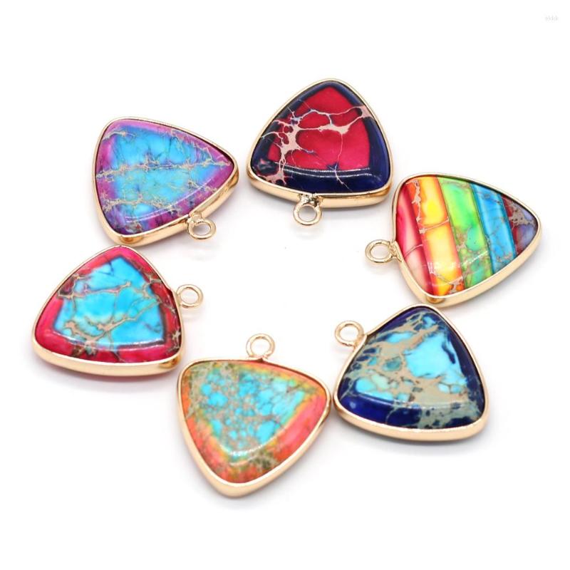 

Pendant Necklaces Wholesale Natural Stone Triangle Gilt Edge Imperial Charms For Jewelry Making DIY Necklace Accessorie 21x25mm 1PC