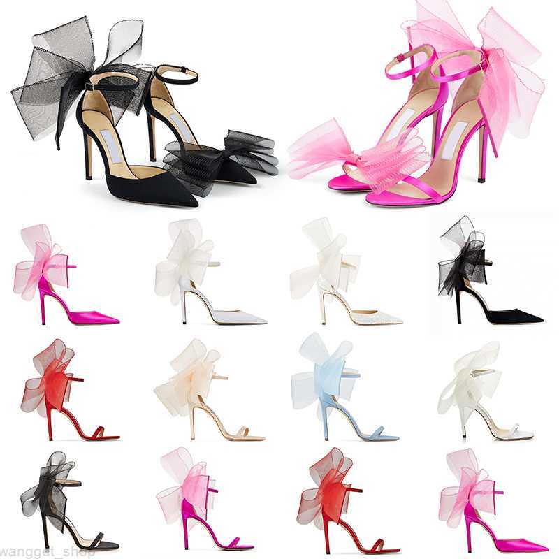 

With BOX Luxury Designer Sandals women high heels Averly Pumps Aveline Sandal with Asymmetric Grosgrain Mesh Fascinator Bows Shoes size good, Item #5