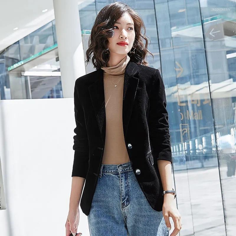 

Women' Suits Spring Fall Fashion Women Midnight Navy Slim Velvet Blazer Office Lady Simple Leisure Suit Jacket Coat Female Party Gift, Black