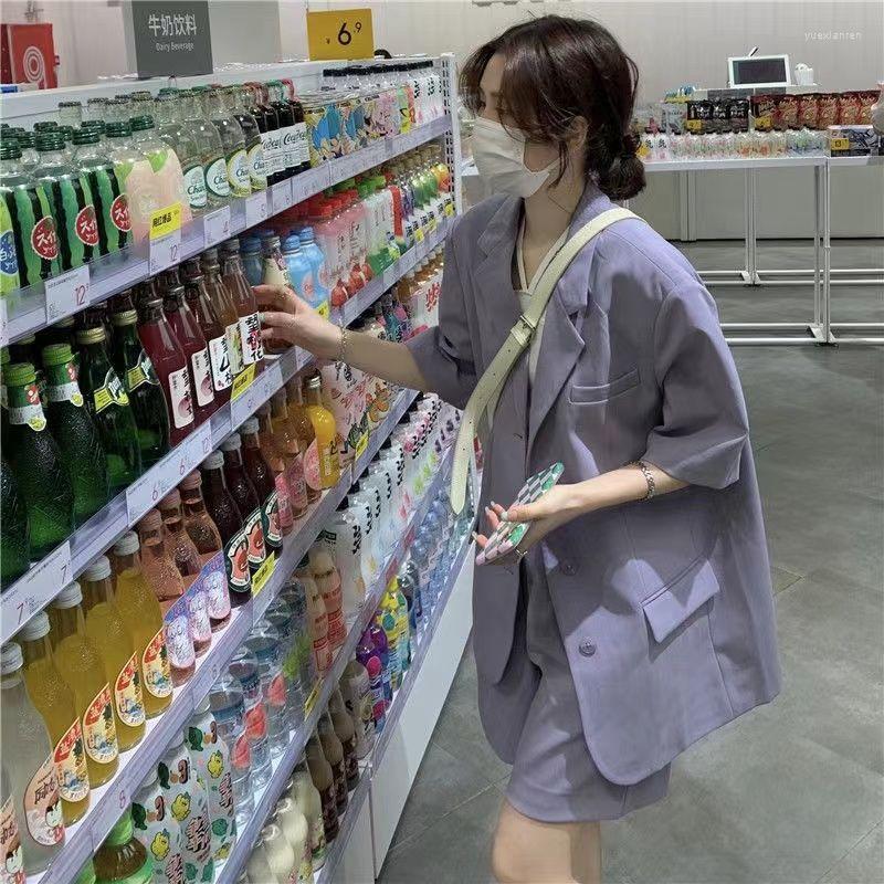 

Work Dresses Suit Jacket Female Summer Thin Section Short-sleeved Small Loose Ins Tops Casual Shorts Two-piece, Two piees