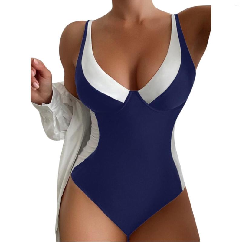 

Women' Swimwear Woman Swimsuits One Piece Normal Bikini Sets For Women Push Up Deep V Neck Checkered High Waist Black Bloc Blue Spaghetti