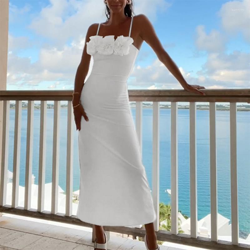 

Casual Dresses Zoctuo Elegant Three-dimensional Flower Slim Y2k Clothes Dress Woman Leisure Holiday Style Solid Color Maxi Vestidos, Black