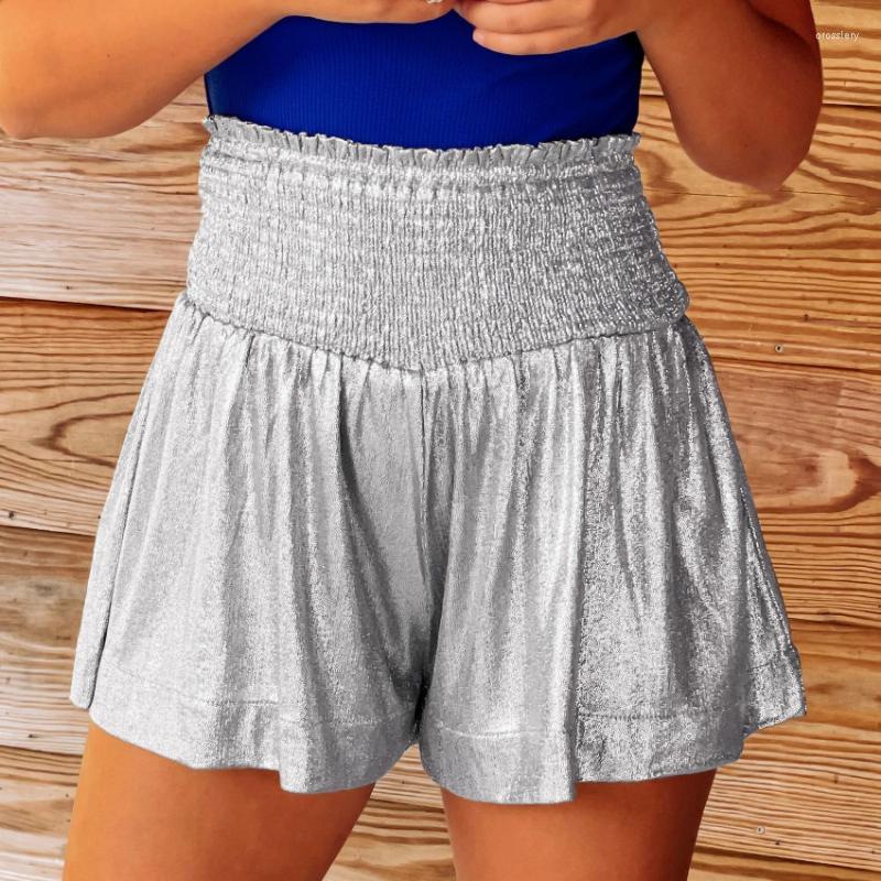 

Women' Shorts Summer Loose Elastic Waist Flash Pants Casual Shirring Sports Short Trousers Fashion Sequin Dance Ropa Mujer 24652, Black silver