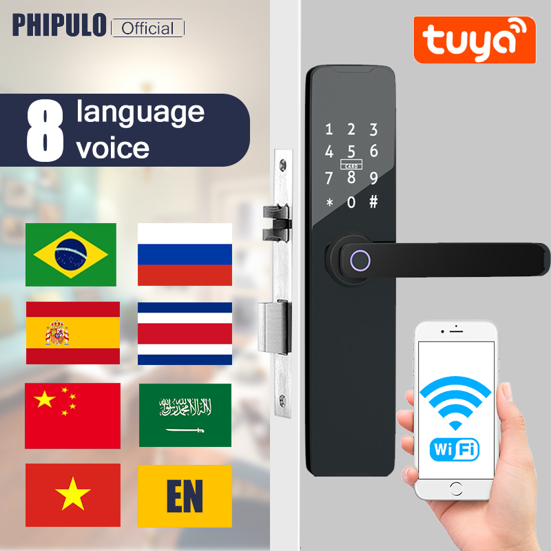 

Smart Lock Phipulo Wifi Biometric Fingerprint Electronic Door With Card Password Key Unlock USB Emergency Charge 230414