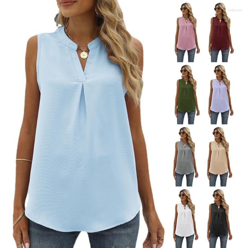 

Women' Tanks Womens Sleeveless Solid Color V-Neck Loose Tops Casual Work Blouse Shirts, White