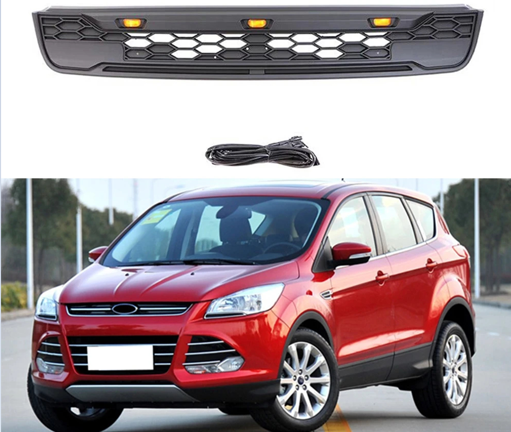 

Modified Racing Grills With Letter LED ABS Grill Mesh Raptor Grille Mask Trims Cover Fit For Ford Kuga Escape 2013 2014 2015