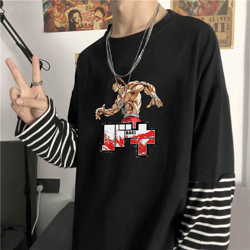 

Men' T Shirts Baki The Grappler Japan Anime Shirt Summer Casual Harajuku Oversized Patchwork Long Sleeve Men Cartoon Cool Hanma T-ShirtMe, Auburn