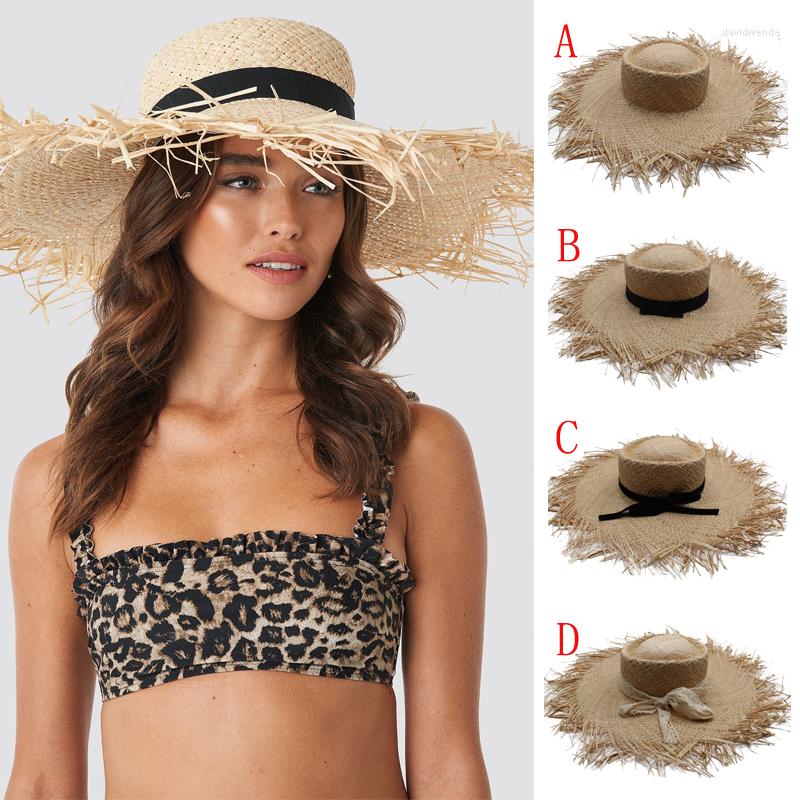

Wide Brim Hats Women Soft Straw Floppy Pork Pie Top Summer Sunhat Beach Caps Travel Outdoor Size US 7 1/8 UK M