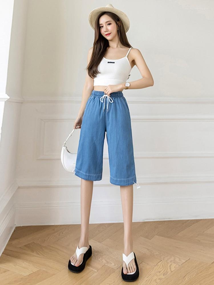 

Women's Pants 2023 Summer Denim Light Blue Wide-leg Women's Thin Tethered High Waist Drape Comfortable Casual Cropped Wild