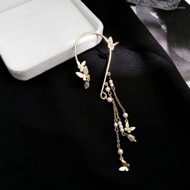 

Backs Earrings Fashion Butterfly Pearl Tassel For Girls Piercing Ear Bone Clip Women Trend Hanging Metal Cuff Jewelry