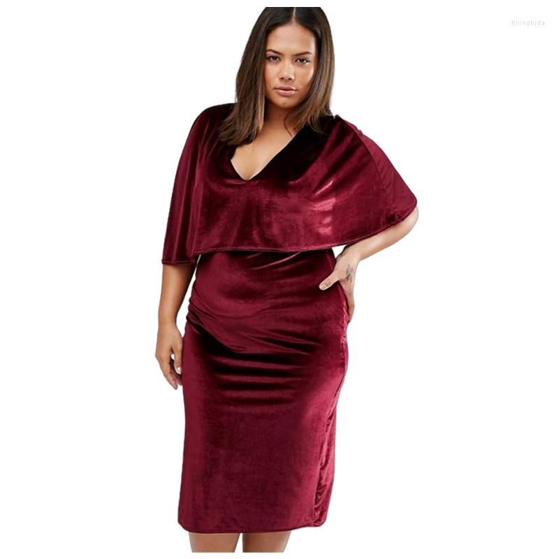 

Plus Size Dresses Half Sleeve Autumn Winter Elegant Cape Cloak Dress Women Solid Bodycon Party Club Night Out Midi Big 6XL, Red
