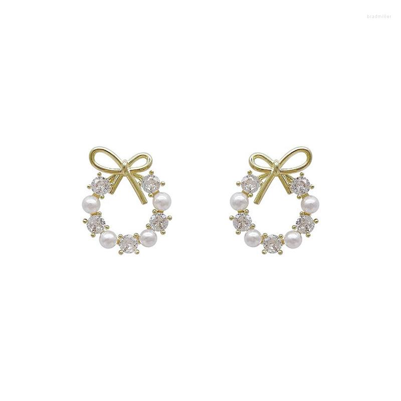 

Stud Earrings Bow Wreath Flower Zircon Bowknot Lucky Love Heart Mother's Day Woman Girl Wedding Blessing Ear Studs Jewelry