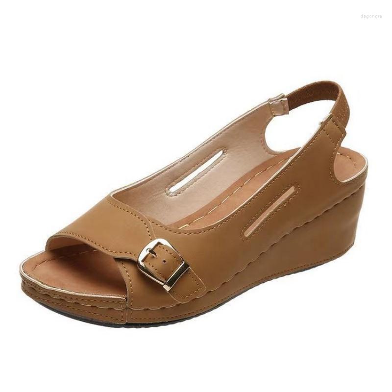 

Sandals 2023 Summer Women Fashion Roman Buckle Fish Mouth Beach Wedge Heel Female Slippers Ladies Shoes, Dark khaki