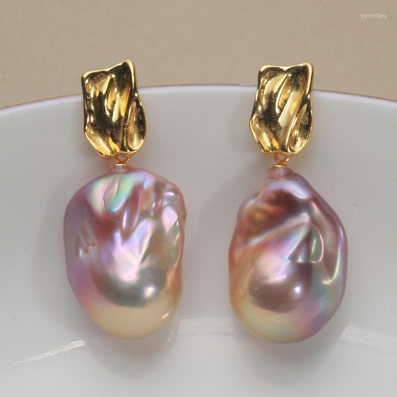 

Dangle Earrings Natural Freshwater Baroque Pearl - Dazzling Gold And Purple Sterling Silver 925 Women's Gift (15-23mm)