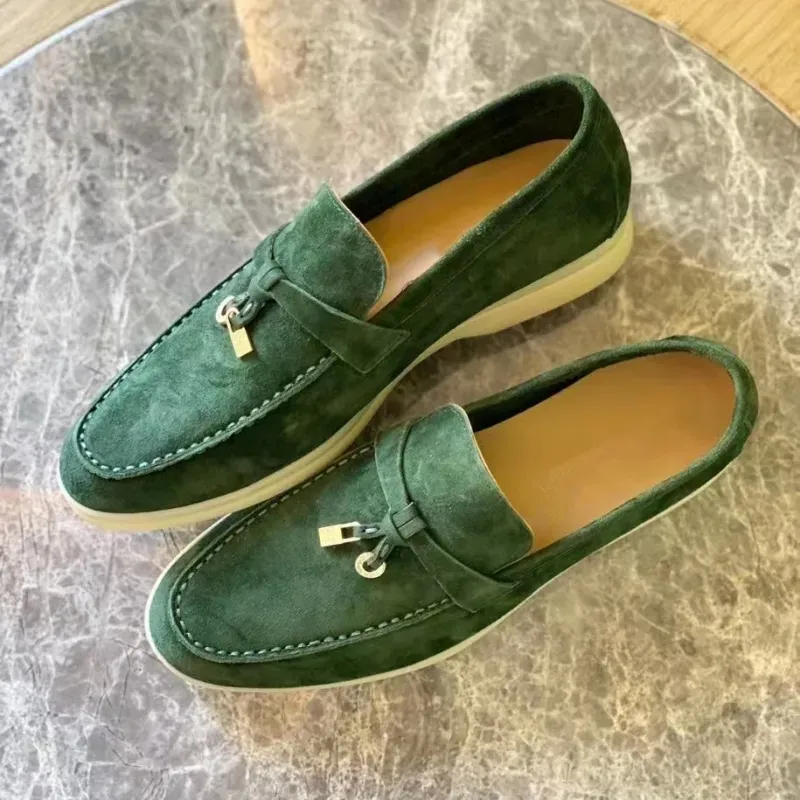 

LP PIANA Couples shoes Summer Walk Charms embellished suede loafers Genuine leather casual slip on flats for men Luxury Designer flat Dress footwear