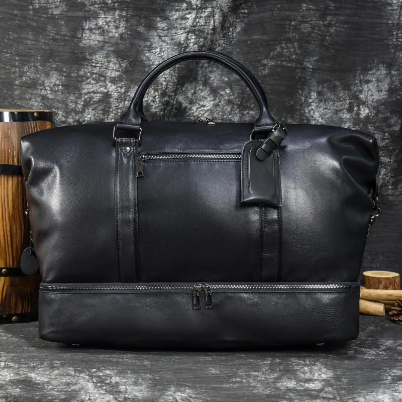 

Duffel Bags Men's Leather Bag Hand Travel Men Black Duffle Luxury Designer 2023 Business Shoulder Luggage