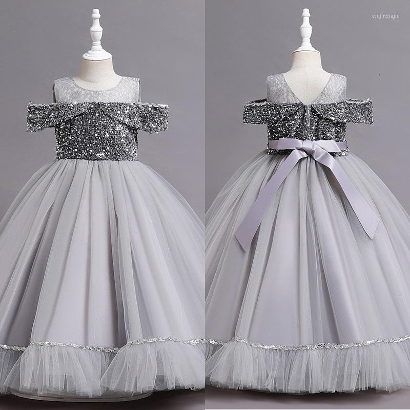 

Girl Dresses Girls Sequin Flower Party Elegant Ball Gown Prom Birthday Wedding Children Long Dress, Blue