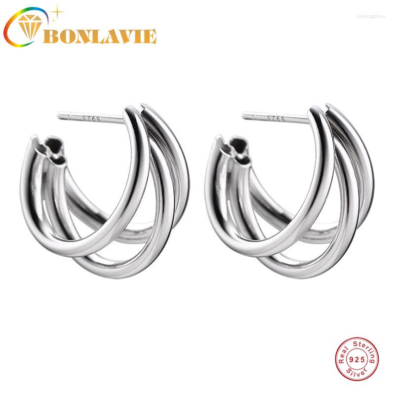 

Stud Earrings BONLAVIE S925 Silver Three-layer Semi-circular Metal Women Jewelry